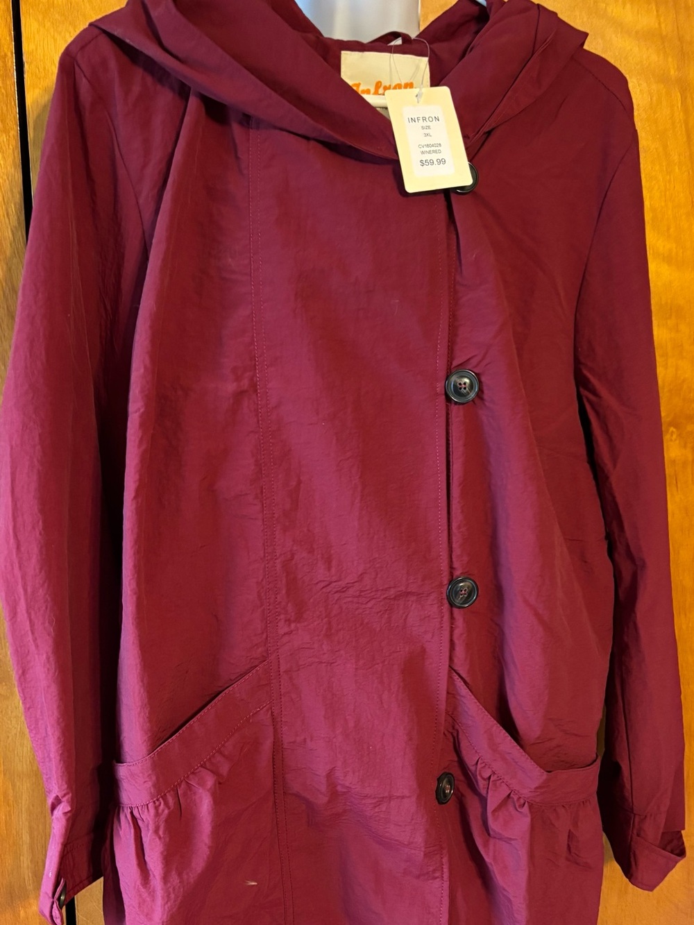 Lightweight Hooded Trench Coat in Wine by